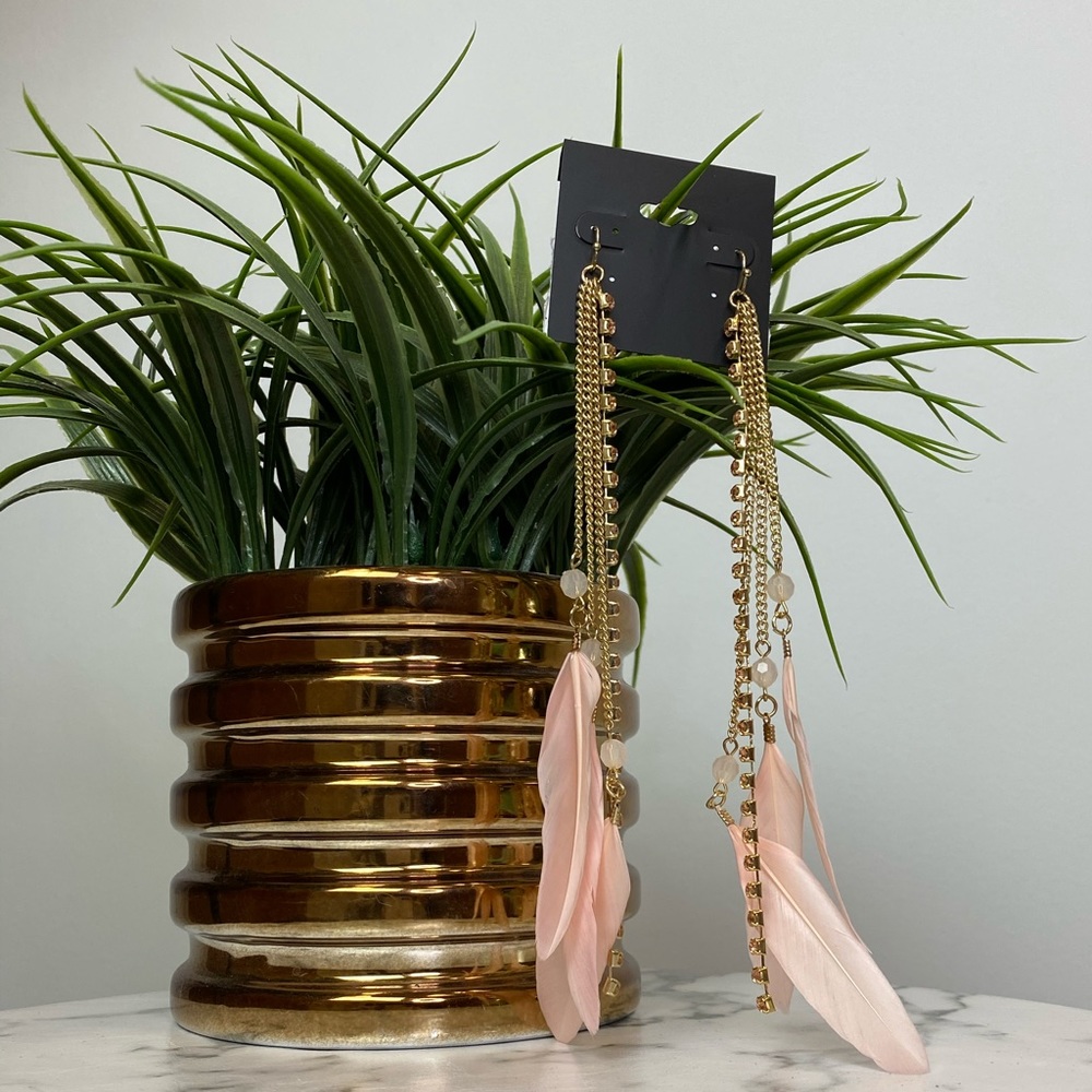 ‼️ Pink Feather Boho Chic Statement Drop Earrings